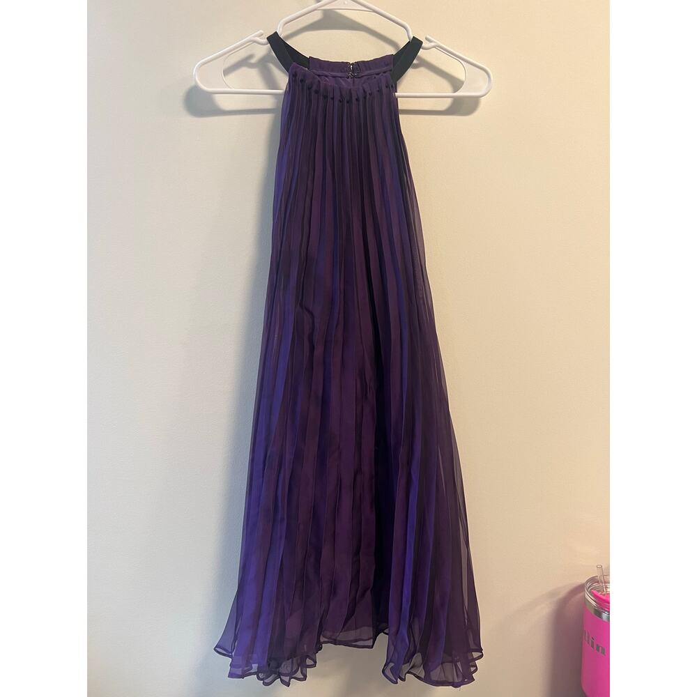 Halston Purple Silk Style Pleated Cocktail Dress